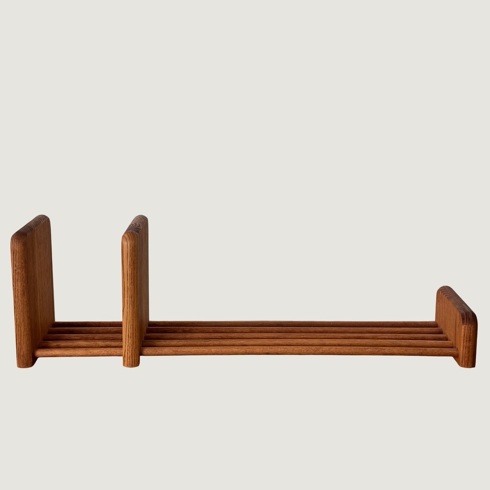Vintage Mid Century Modern Wood Adjustable Book Shelf Organizer
